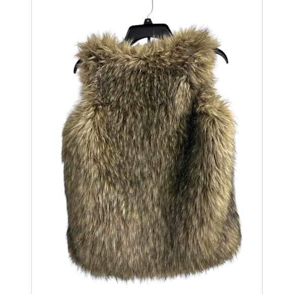 Faux Fur Dark Blond Open Front Shaggy Winter Vest Jacket Junior Size XL - Picture 4 of 6